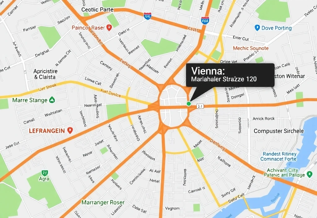 Ein detaillierter Stadtplan von Wien mit hervorgehobener Adresse Mariahilfer Straße 120.