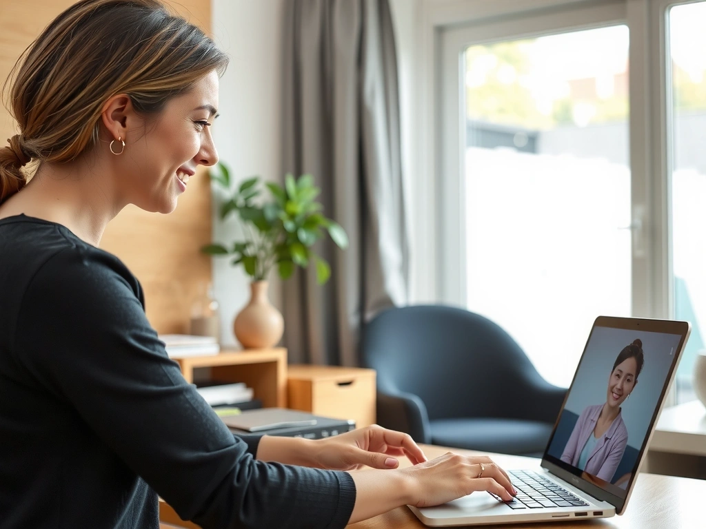 Eine Frau führt eine Online-Beratung per Videocall durch.